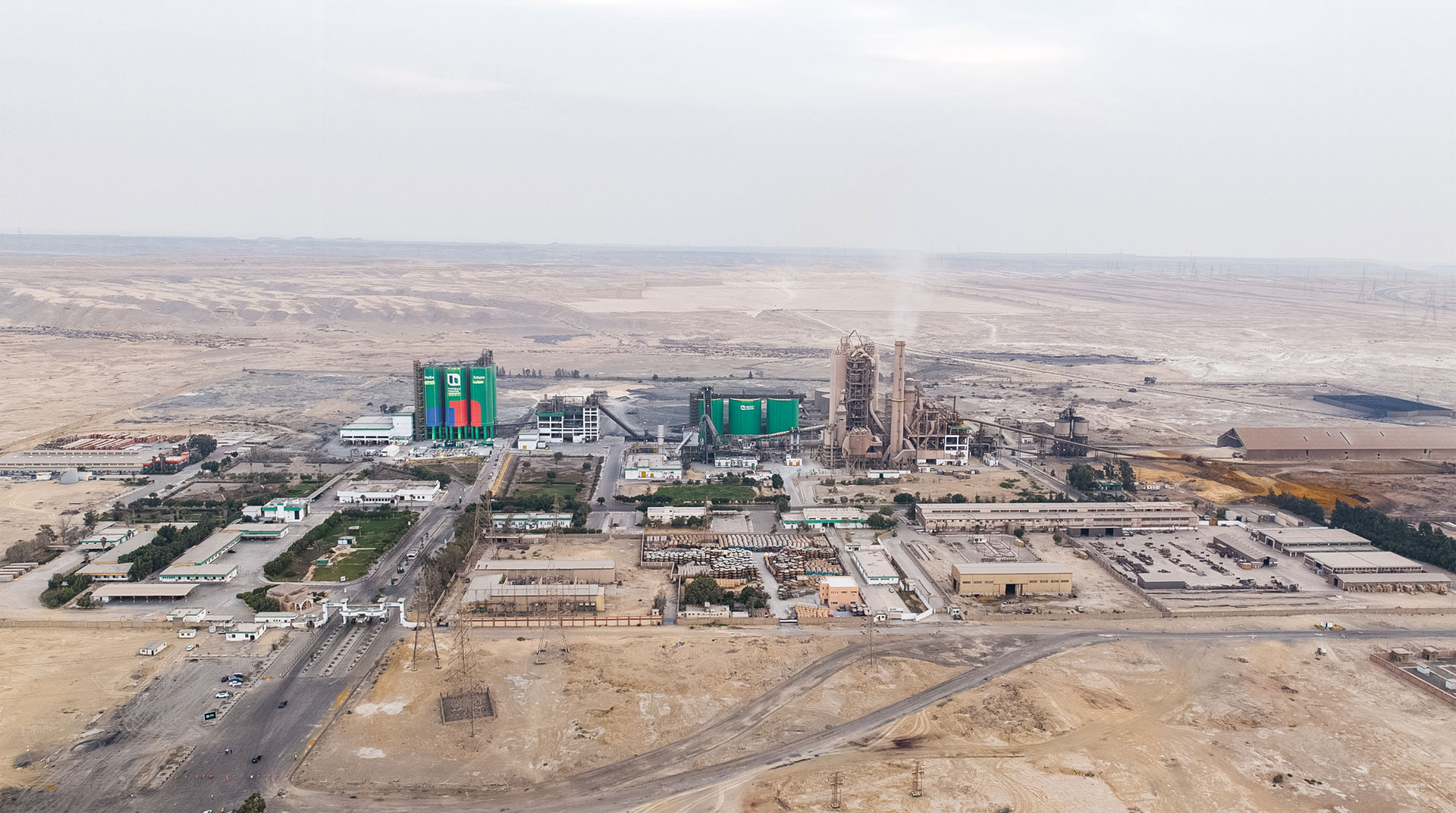 Aerial view of a cement plant in a desert