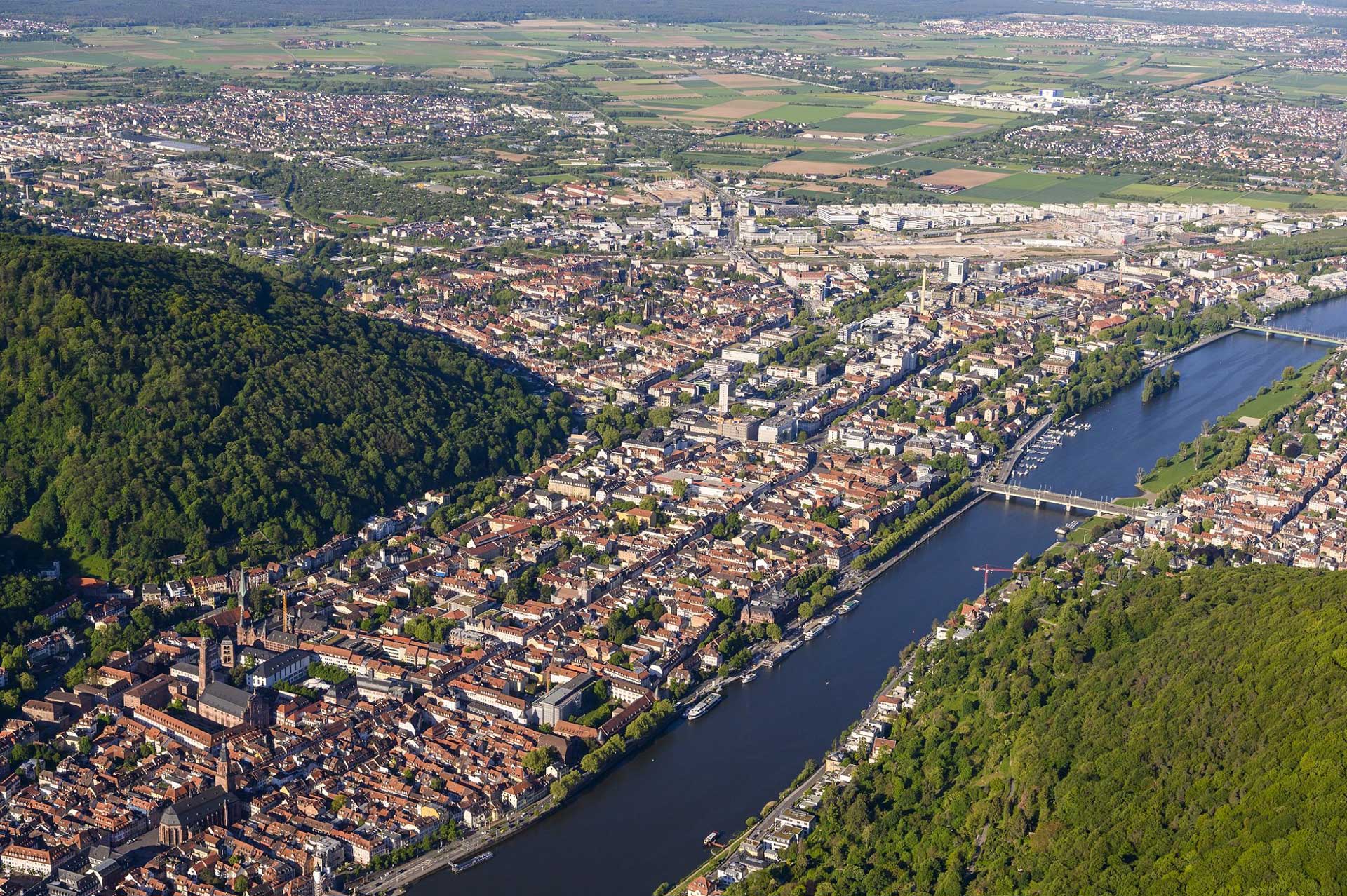 Aerial view of Heidelberg and the Neckar river