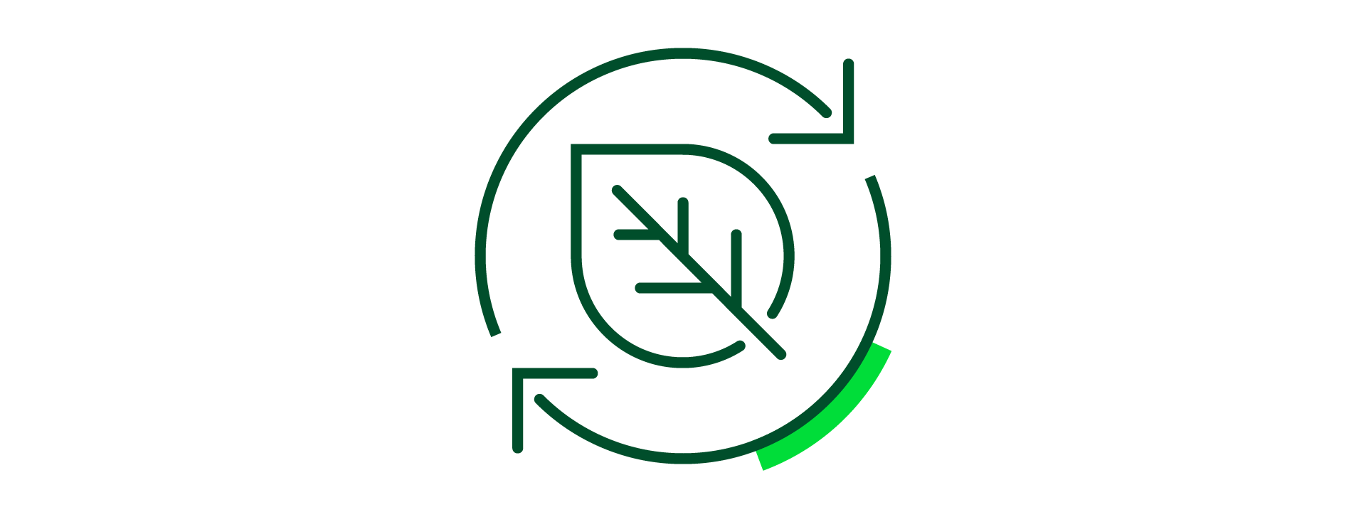 A green leaf icon enclosed within two circular arrows, symbolizing sustainability and recycling.