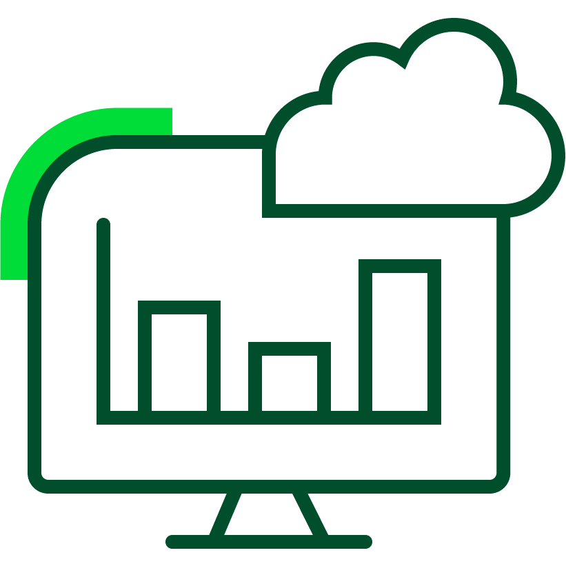 Illustrated monitor with bar graphics and a cloud above the top right corner