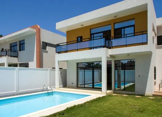 Modern villa with pool and lawn